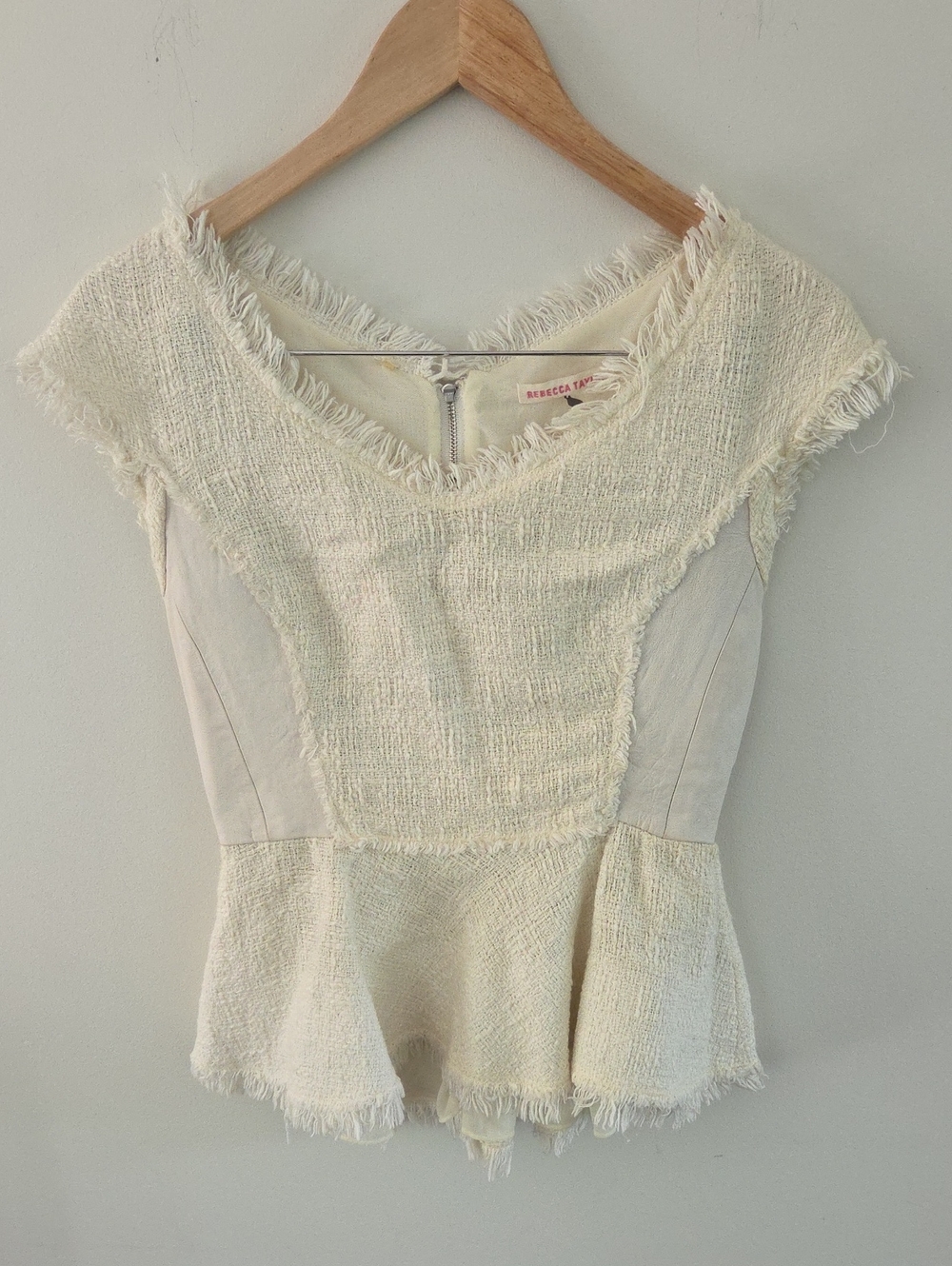 Rebecca Taylor Ivory Peplum Top With Genuine Lamb Leather